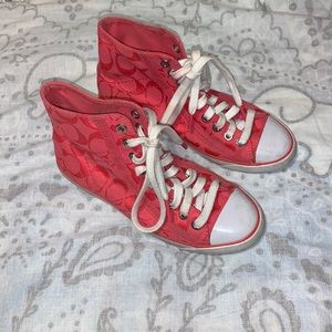 Coach Maisie Pink High Top Monogram Sneakers Sz 5